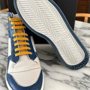Saint Laurent White and Blue Sneakers with Yellow Laces